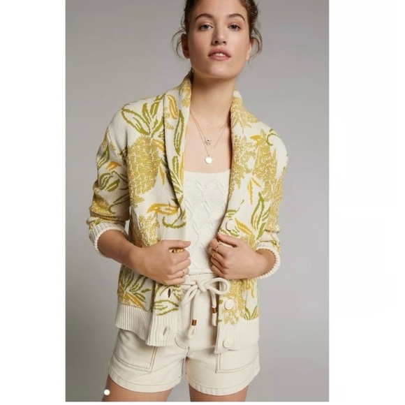 Anthropologie Sweaters - Maeve Anthropologie Sweater Womens Sz S Pineapple Print Tapestry Cardigan